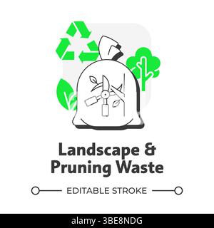 Landscape and pruning waste flat outline concept icon Stock Vector