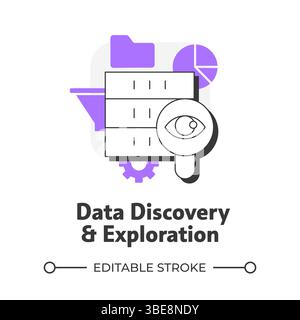 Data discovery and exploration flat outline concept icon Stock Vector