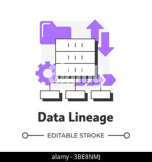 Data lineage flat outline concept icon Stock Vector