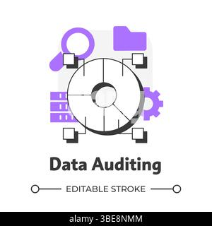 Data auditing flat outline concept icon Stock Vector