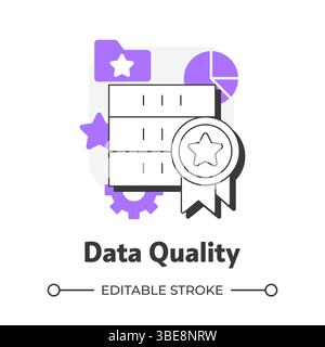 Data quality flat outline concept icon Stock Vector