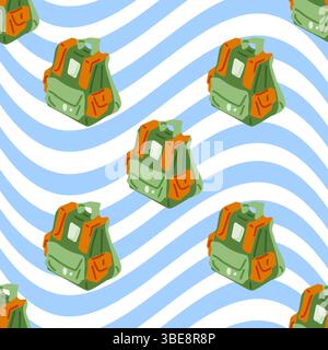 Seamless Cartoon Travel Backpack Pattern Stock Vector
