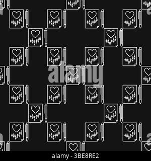 Document with Heart and Investment Chart vector Finance Love concept linear seamless pattern Stock Vector
