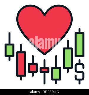 Big Red Heart on Chart vector Trading Lover concept colored icon or design element Stock Vector