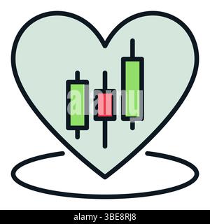 Candlestick Pattern inside Big Heart vector I Love Trading concept colored icon or symbol Stock Vector