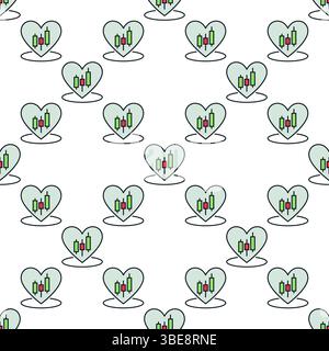 Candlestick Pattern inside Big Heart vector I Love Trading concept colored seamless pattern Stock Vector