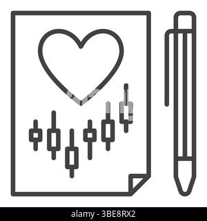Document with Heart and Investment Chart vector Finance Love concept linear icon or symbol Stock Vector