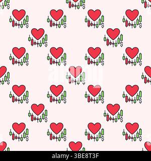 Big Red Heart on Chart vector Trading Lover concept colored seamless pattern Stock Vector