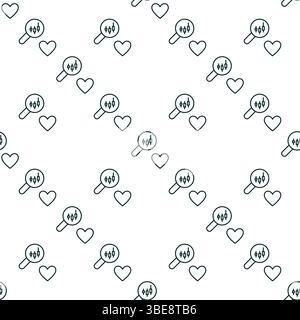 Magnifier with Candlestick Graph and Heart vector Love for Investing concept seamless pattern in thin line style Stock Vector
