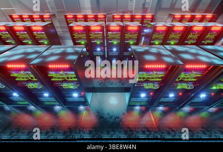 Server Room Network Infrastructure, data center, server rack, network cables Stock Photo