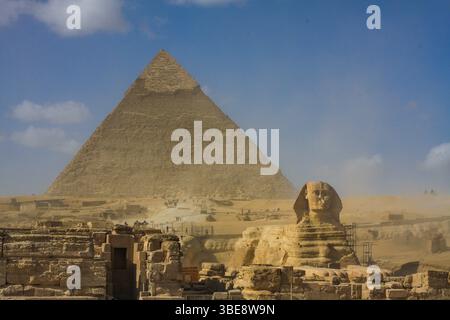 The Great Pyramids of Giza and Sphinx near Cairo in Egypt at sunrise ...