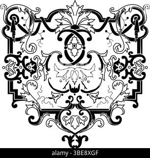 19th century cartouche. Elegant, decorative, and antique style. Perfect for classic, vintage, and ornate decor themes. Vintage art illustration, vecto Stock Vector