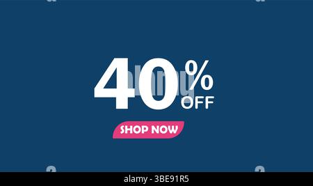 SALE discount promotion set made of numbers 40% OFF discount isolated on blue  background. Poster banner for social media. Stock Vector
