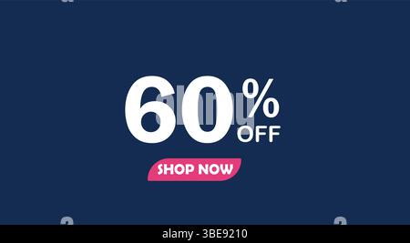 SALE discount promotion set made of numbers 60% OFF discount isolated on purple  background. Poster banner for social media. Stock Vector
