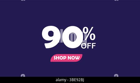 SALE discount promotion set made of numbers 90% OFF discount isolated on Blue  background. Poster banner for social media. Stock Vector