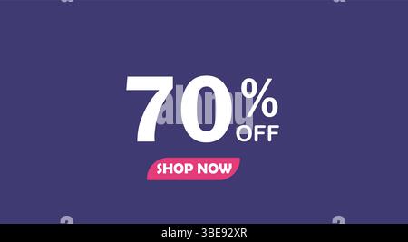 SALE discount promotion set made of numbers 70% OFF discount isolated on purple  background. Poster banner for social media. Stock Vector
