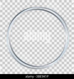 Triple silver shiny circle frame with glowing effects and shadows on transparent background. Vector illustration Stock Vector