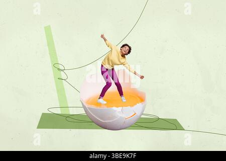 Trend poster collage of person stand yellow yolk egg on green background Stock Photo
