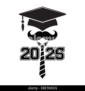 Graduation 2025 Mustache Cap Tie Icon Graphic Design Stock Vector