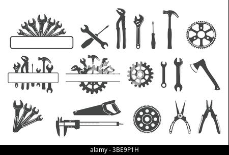Mechanic tools svg, Tools monogram, Tools svg, Tools monogram svg, Repair tool svg, Mechanic tools silhouette, Repair tools silhouette. Stock Vector
