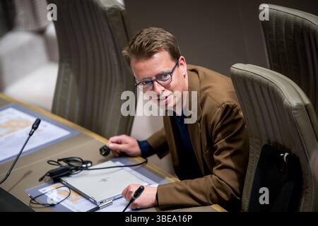 Brussels, Belgium. 28th May, 2025. Vooruit's Hannes Anaf pictured during a plenary session of the Flemish Parliament in Brussels, Wednesday 28 May 2025. BELGA PHOTO JASPER JACOBS Credit: Belga News Agency/Alamy Live News Stock Photo