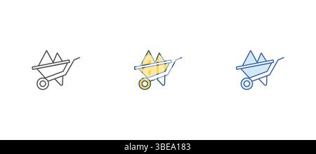 Wheel barrow outline and filled vector sign. Wheelbarrow cart icon. Stock Vector