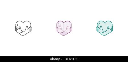 Care, generous and sympathize icon set in thin line style. Self love vector illustration Stock Vector