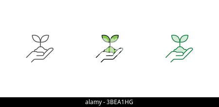 Young sprout green vector icon. Sprout with leaves simple plant symbol. Small plant with leaves in hand vector illustration. Stock Vector