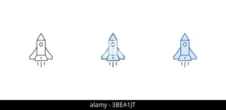 Set of rocket vector icons. Launch spaceship or spacecraft. Rocket fast flying for space. New business start up. Stock Vector
