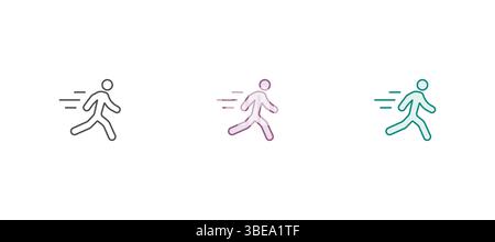 Running Icon. Fitness exercise workout line icons set. Vector illustrations. Stock Vector