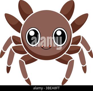 Brown Cartoon Spider Illustration flat icon Stock Vector