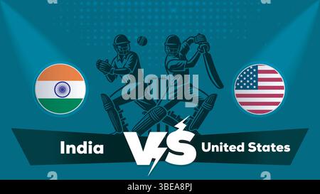 India VS United States , United States Vs India cricket match , Cricket match concept with creative illustration Stock Vector