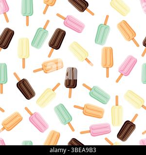 Ice lolly seamless pattern, Summer desssert background with frozen popsicles Stock Vector