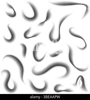 Grainy stipple patterns forming abstract fluid shapes with artistic black and white textures. Stipple brush vector Stock Vector
