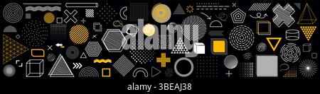 Set of abstract geometrical graphic elements on black background - vector illustration Stock Vector