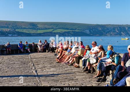 The seafront at Swanage on a sunny summers evening, Dorset England UK Stock Photo