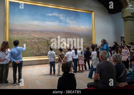 Teacher guiding a class of school children, Paris exhibition in the Musée d'Orsay, Paris, France Stock Photo