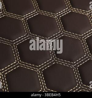 Texture of brown leather background with square pattern and stitch, macro Stock Photo