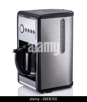 modern electric coffee machine on white background with reflection ...