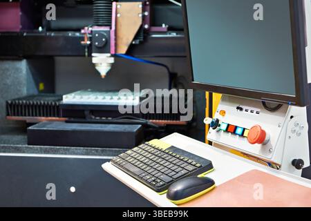 Laser cutting machine for precision with control panel Stock Photo