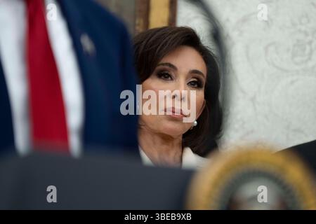 Washington, United States. 27th Apr, 2025. Jeanine Pirro participates in the ceremony for her swearing-in as interim US Attorney for the District of Columbia, in the Oval Office of the White House in Washington, DC, US, on Wednesday, May 28, 2025.Credit: Chris Kleponis/Pool via CNP Credit: Abaca Press/Alamy Live News Stock Photo