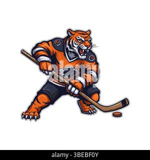 Tiger Ice Hockey Mascot Logo. Cartoon Mascot for Sport Team Stock Vector