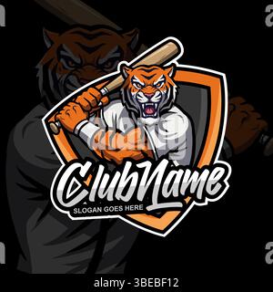 Baseball logo with tiger mascot design vector Stock Vector