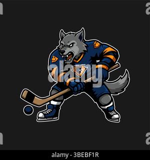 Wolf Ice Hockey Mascot Logo. Cartoon Mascot for Sport Team Stock Vector