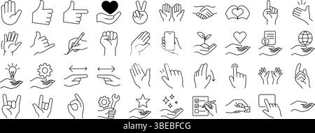 Interactive Hand Motion Icons — Pointing, Clicking, Holding, Waving, and More Stock Vector