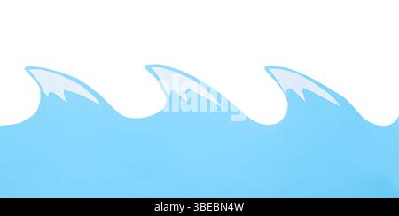 Blue waves are made from cutout paper. Ocean, water, marine, and beach concept on a white background. Stock Photo