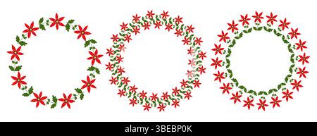 Set of Circular Wreath Of Abstract Red Flowers Stock Vector