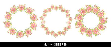 Set of Circular Wreath Of Abstract Pastel Flowers Stock Vector