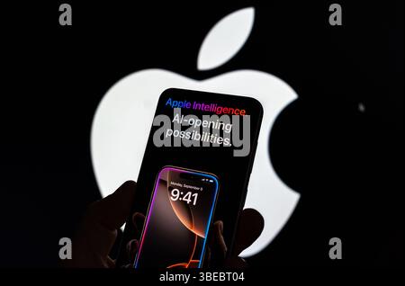 Apple Intelligence AI system displayed on mobile device Stock Photo