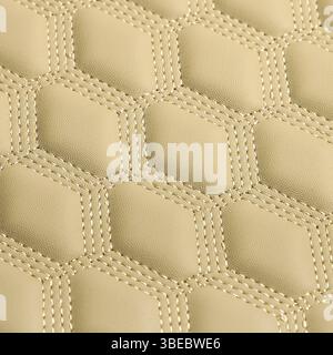 Texture of beige leather background with square pattern and stitch, macro Stock Photo